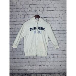 Abercrombie Kids Zip Up Hoodie Sweatshirt White Blue Logo Size L